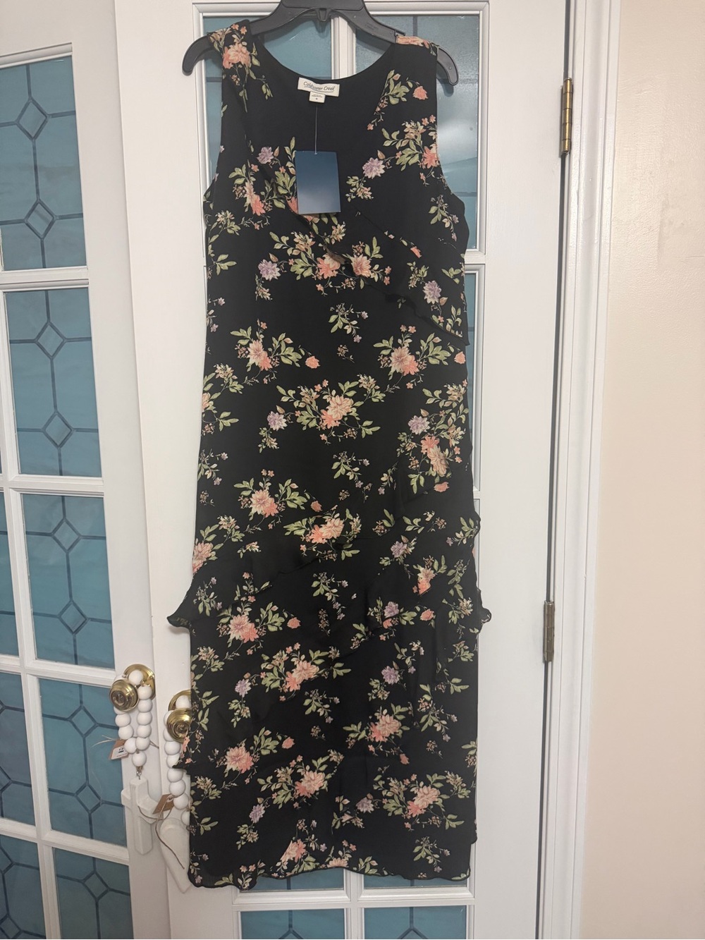 Coldwater Creek Black Floral V-Neck Dress
